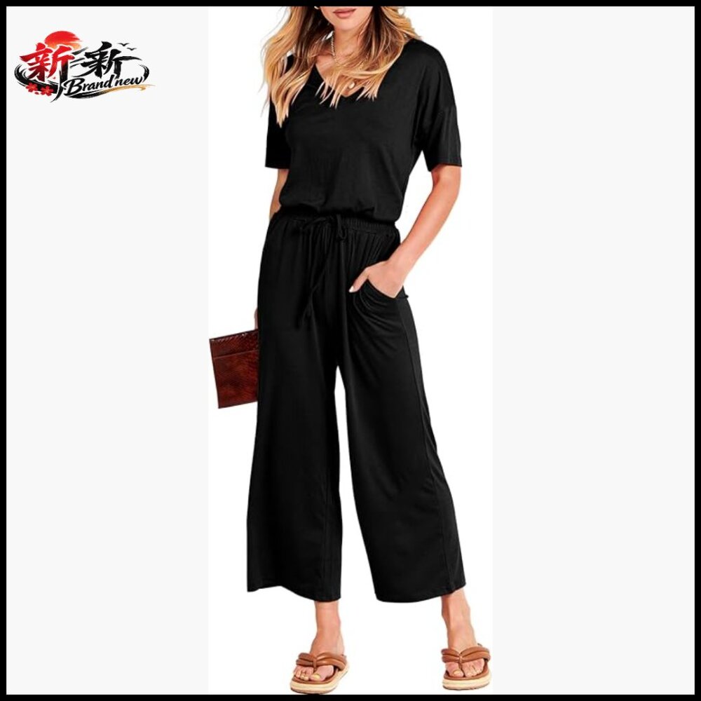 Polyester Rayon Elastane V-Neck Short Sleeve Wide… - image 1